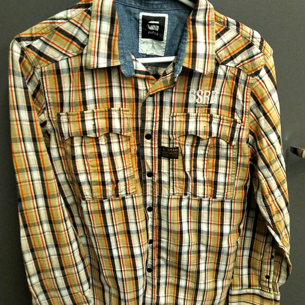 G-Star men's plaid demin button down